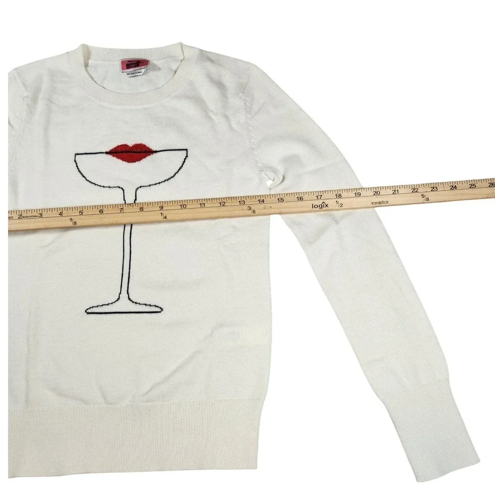 Kate Spade‎ New York Cocktail Kiss Martini Sweater Cream Red Lips XXS NWOT